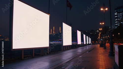 Empty  blank outdoor advertising billboards by Bosphorus in Istanbul : Generative AI photo