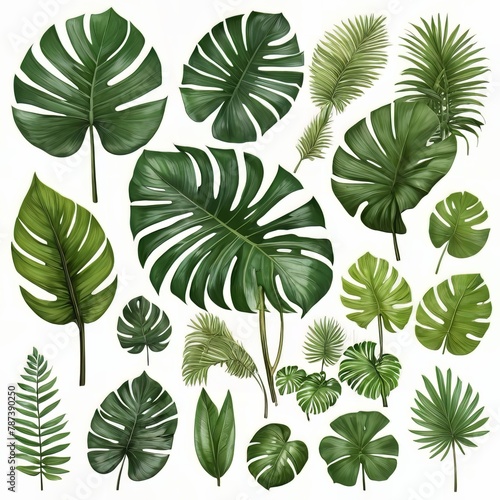 Collection of green leaves of tropical plants bush