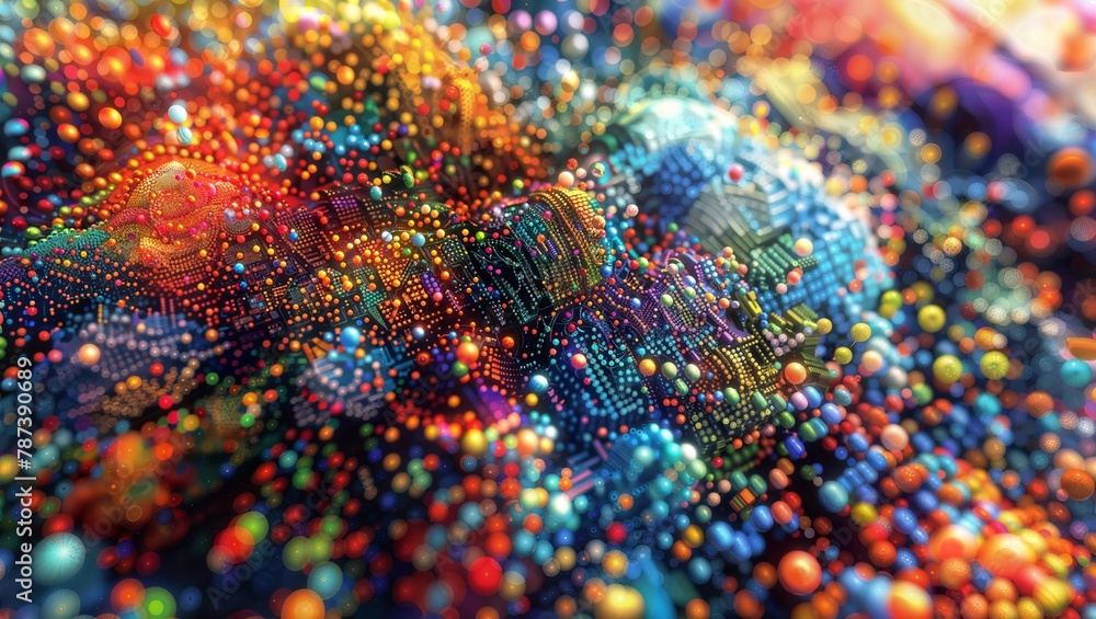 A dazzling array of luminous, iridescent dots and particles in a range of vivid colors, forming a captivating, almost organic and cellular texture. A dazzling array of luminous, iridescent dots and particles in a range of vivid colors, forming a captivating, almost organic and cellular texture.