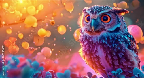 an owl colorful bokeh light background footage photo