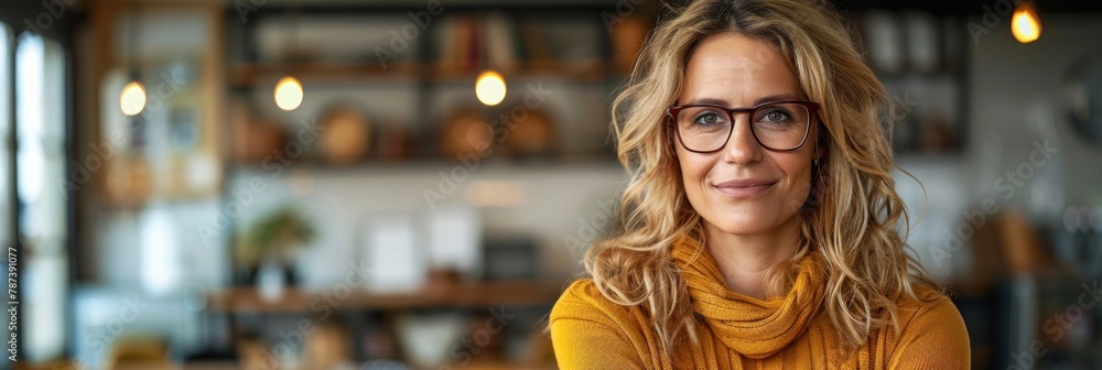 Fototapeta premium Woman in Yellow Shirt Wearing Glasses