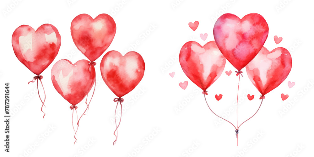  valentine love heart balloons watercolor vector illustration