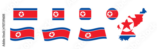 Map and flag set of North Korea. Country of Asia. Vector