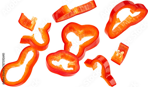 Fotografie Sweet bell pepper slices, chopped paprika isolated on white background