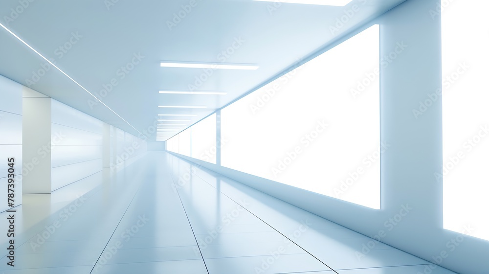 Obraz premium Indoor outdoor city light mall shop template Blank billboard mock up in a subway station underground interior Urban light box inside advertisement metro airport vertical : Generative AI