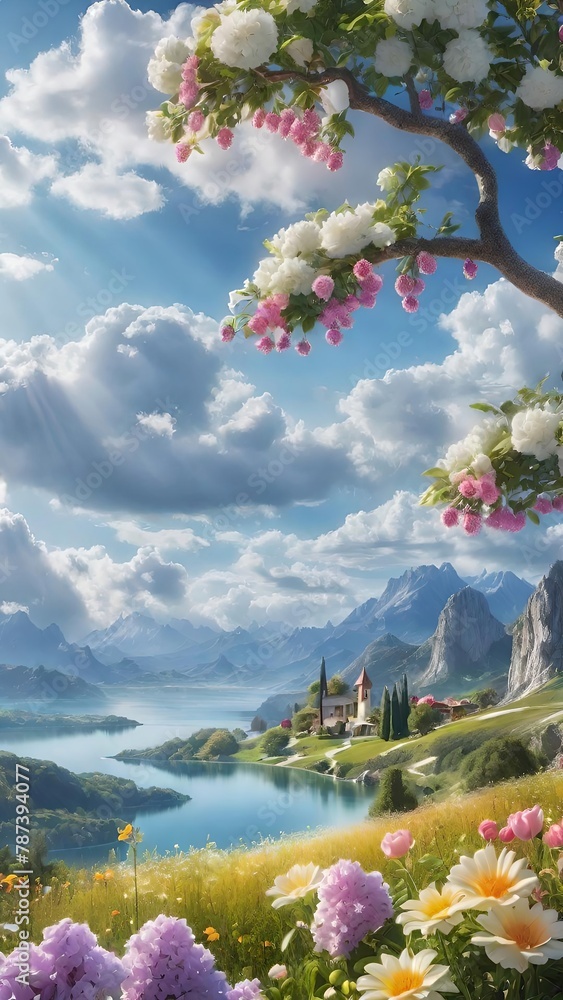 Obraz premium Enchanted Valleys: A Serenade of Light and Blossoms