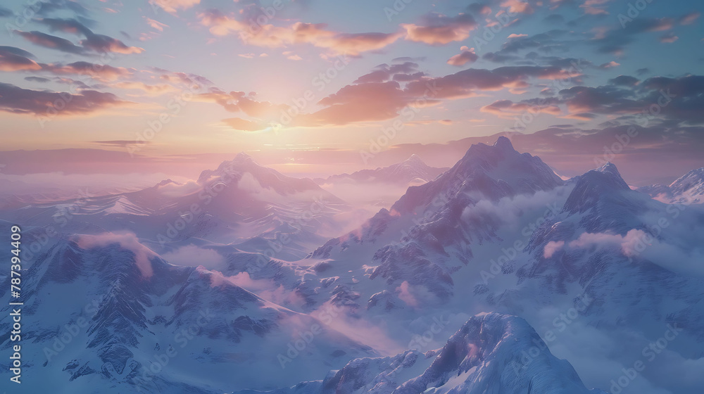 View of snow covered mountains at sunrise View of snow covered mountains at sunrise