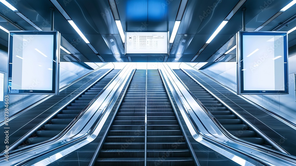 Mock up Poster media template Ads display in Subway station escalator : Generative AI Mock up Poster media template Ads display in Subway station escalator : Generative AI