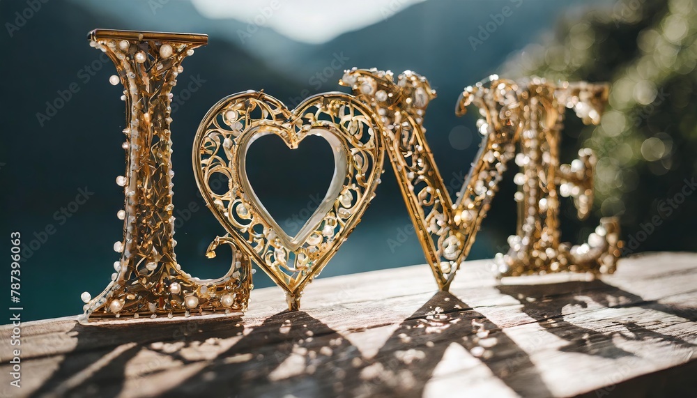 Obraz premium Gilded Affections: Emblems of Love in Golden Light