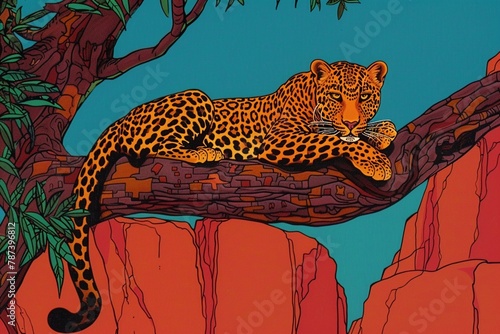 A majestic leopard surveys its territory from the branches of an ancient tree, contemplating its next move in a game of chess ,