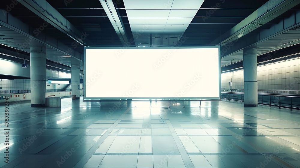 Billboard Big Rectangular White Mockup at the Airport Underground : Generative AI Billboard Big Rectangular White Mockup at the Airport Underground : Generative AI