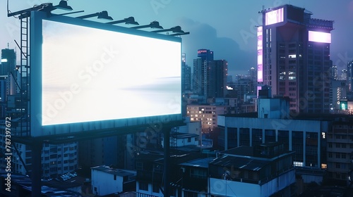 Blank billboard on the roof of building at megapolis city background mock up : Generative AI