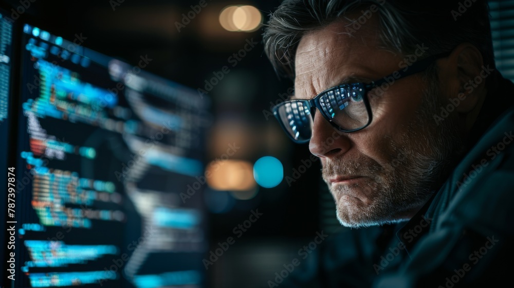 Man Coding on Computer at Night Man Coding on Computer at Night
