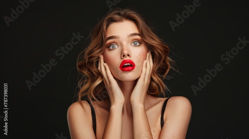 Surprised Woman with Red Lips