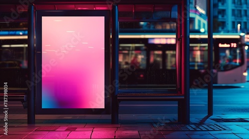 Billboard poster mockup in a bus stop : Generative AI photo