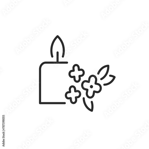 Aromatherapy candle icon. This design symbolizes relaxation and the use of scent to enhance physical and mental well-being, associated with spa settings and meditation practices. Vector illustration