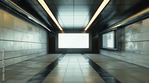 Blank poster mockup in metro station : Generative AI