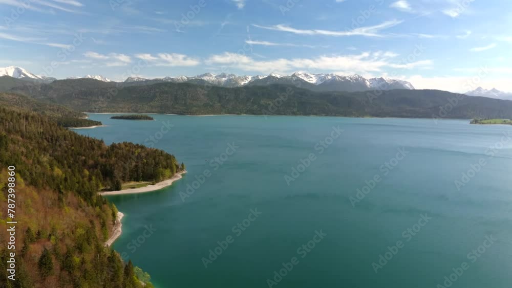 Aerial view of Alps and great clear lake Walchensee with turquoise water in Bavaria, Germany. Luftaufnahme der bayerischen Alpen und Walchensee in Bayern, Deutschland. Lake Walchensee. Aerial view of Alps and great clear lake Walchensee with turquoise water in Bavaria, Germany. Luftaufnahme der bayerischen Alpen und Walchensee in Bayern, Deutschland. Lake Walchensee.