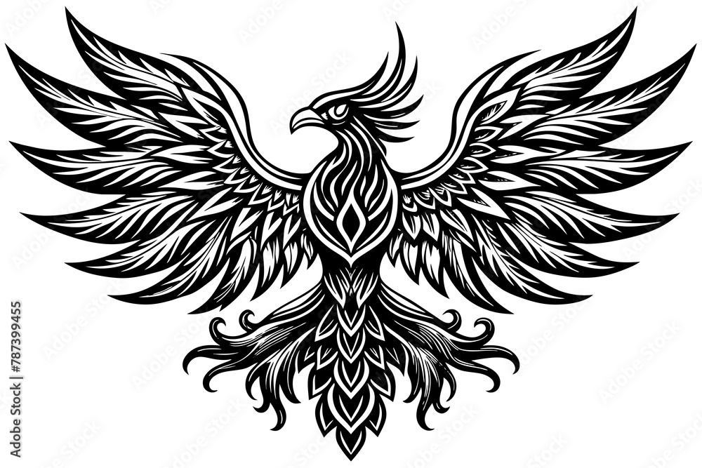 Obraz premium A portrayal of the majestic Phoenix, embodying the essence of resilience and faith with lifelike detail