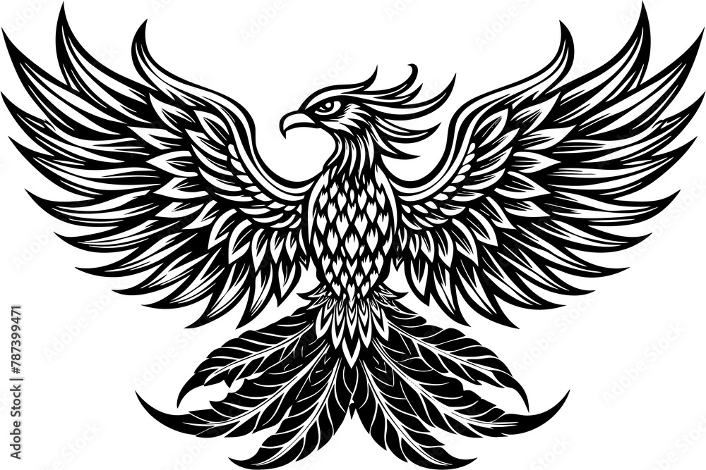 Obraz premium A portrayal of the majestic Phoenix, embodying the essence of resilience and faith with lifelike detail