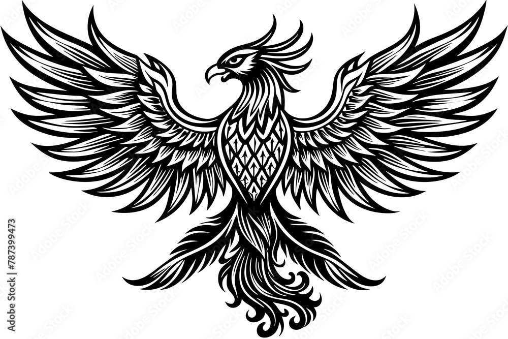 Obraz premium A portrayal of the majestic Phoenix, embodying the essence of resilience and faith with lifelike detail