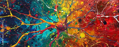 Colorful, imaginative neurons branching across the canvas of a human brain, illustrating the complex inner world of emotions and artificial intelligence photo