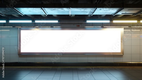 Blank advertising display in subway station underpass public area : Generative AI