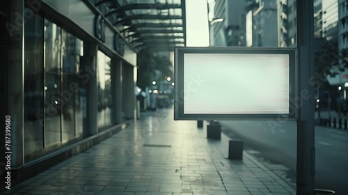 Empty billboard outdoor mockup in city center uptown sidewalk : Generative AI photo