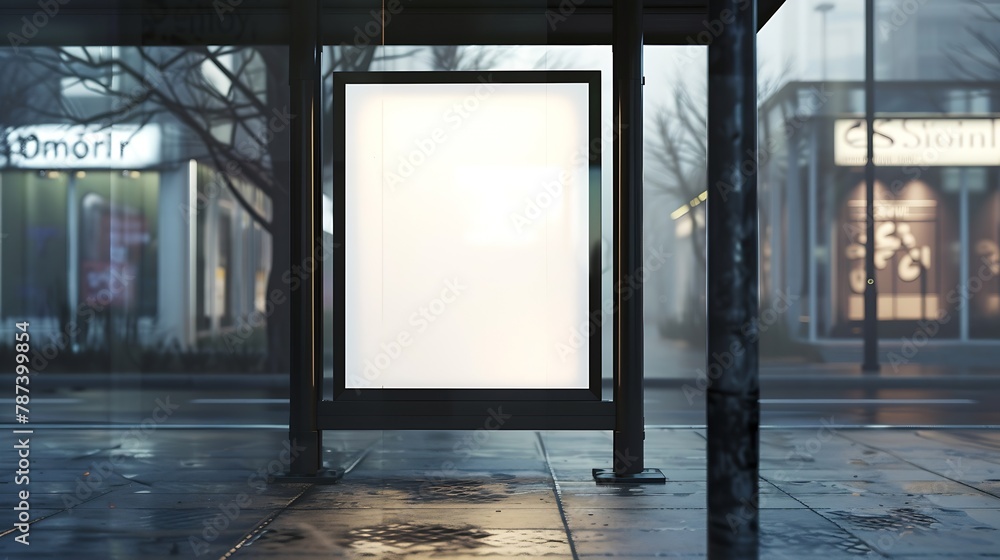 Blank white mock up of vertical billboard in a bus stop : Generative AI Blank white mock up of vertical billboard in a bus stop : Generative AI