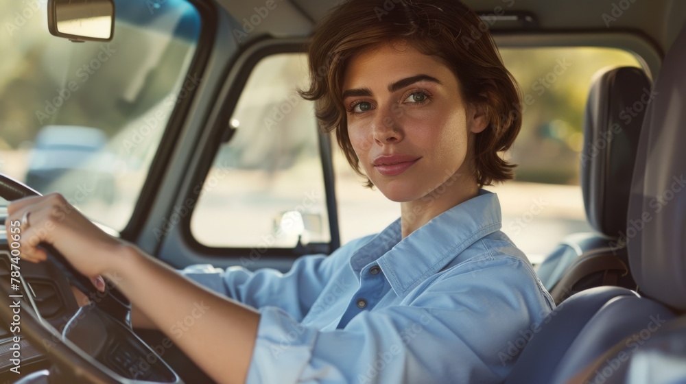 Woman Driving a Car Confidently Woman Driving a Car Confidently