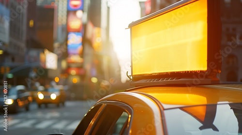 Taxi top advertising Billboard display on yellow cab : Generative AI