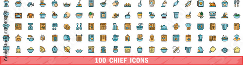 100 chief icons set. Color line set of chief vector icons thin line color flat on white photo