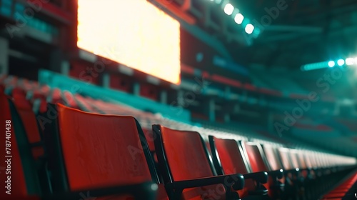Large horizontal billboard mockup in sports stadium Defocused spectator seats in the background : Generative AI
