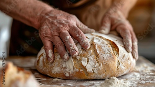 A closeup shot of a persons hands kneading sourdough bread dough which is a natural fermentation process that can increase the probiotic content of the bread. .