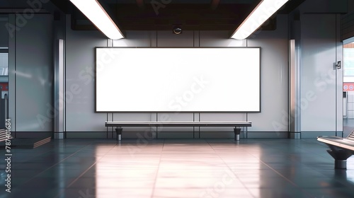 Airport hall billboard mock up with white screen alpha channel Business concept indoor board empty frame : Generative AI