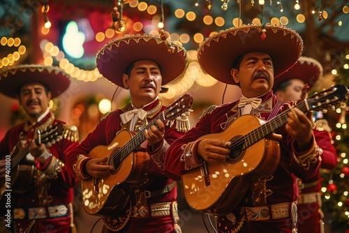 Mariachi Band Members In Sombrero Suits, Holding Guitar, Cinco de Mayo