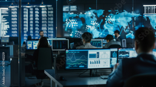 In a cybersecurity operations center (SOC), vigilant analysts monitor network traffic, investigate security incidents, and respond to threats in real-time.