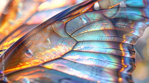 A butterfly wing, with the iridescent scales and intricate patterns brought to life in a macro photograph. 3D rendering