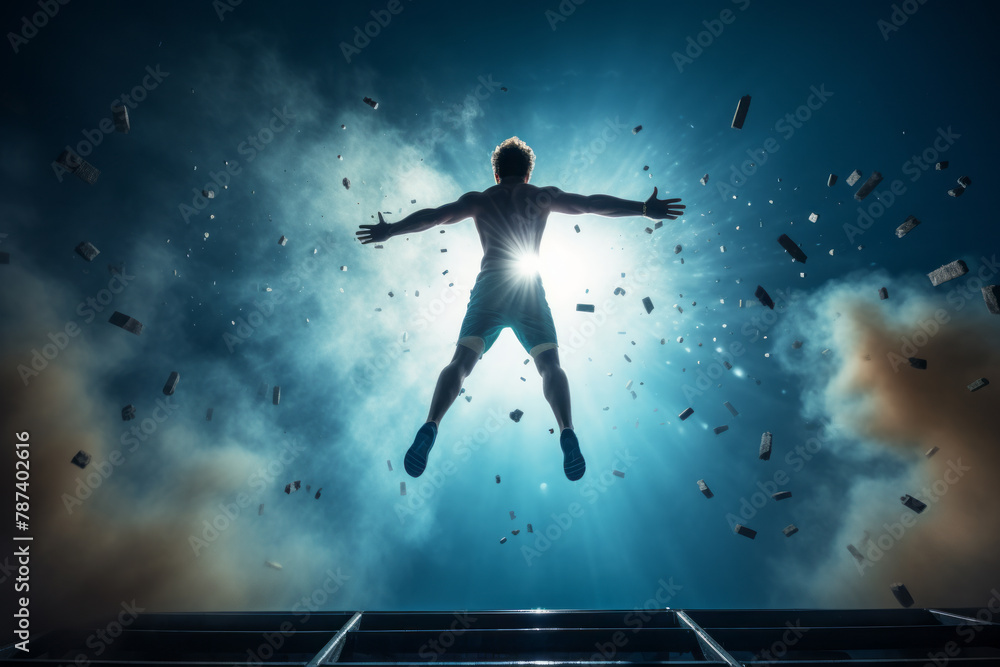 Man Jumping in the Air With Outstretched Arms