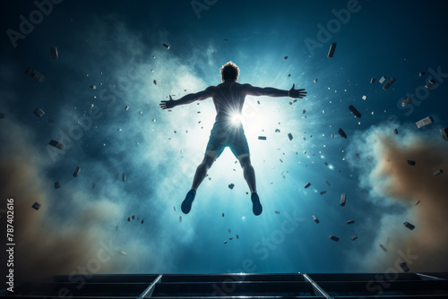 Man Jumping in the Air With Outstretched Arms © Dzmitry