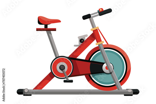 Red Stationary Exercise Bike Vector Illustration. Indoor Cycling Fitness Equipment for Workout.