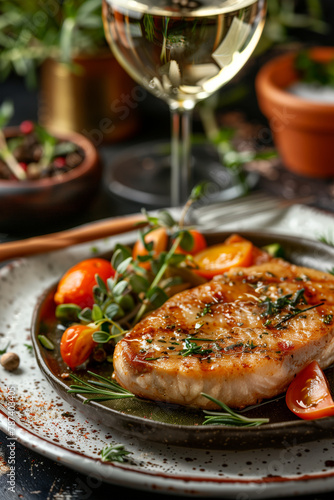 Grilled Chicken Breast With Cherry Tomatoes and White Wine