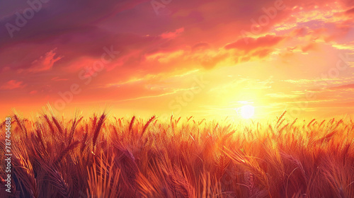 background with wheat field at sunrise