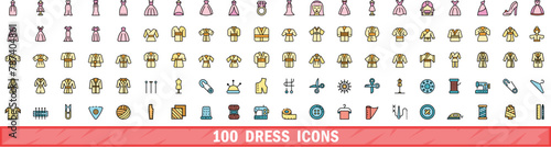 100 dress icons set. Color line set of dress vector icons thin line color flat on white