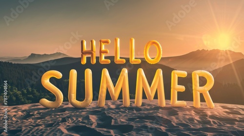 Hello Summer: Golden Sunset Over Mountain Landscape