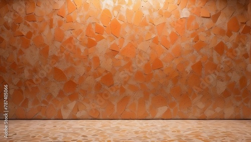 Terrazzo flooring, which is Orange-colored stone little or incredibly old. gorgeous backdrop texture of a polished stone wall with copy space include text photo