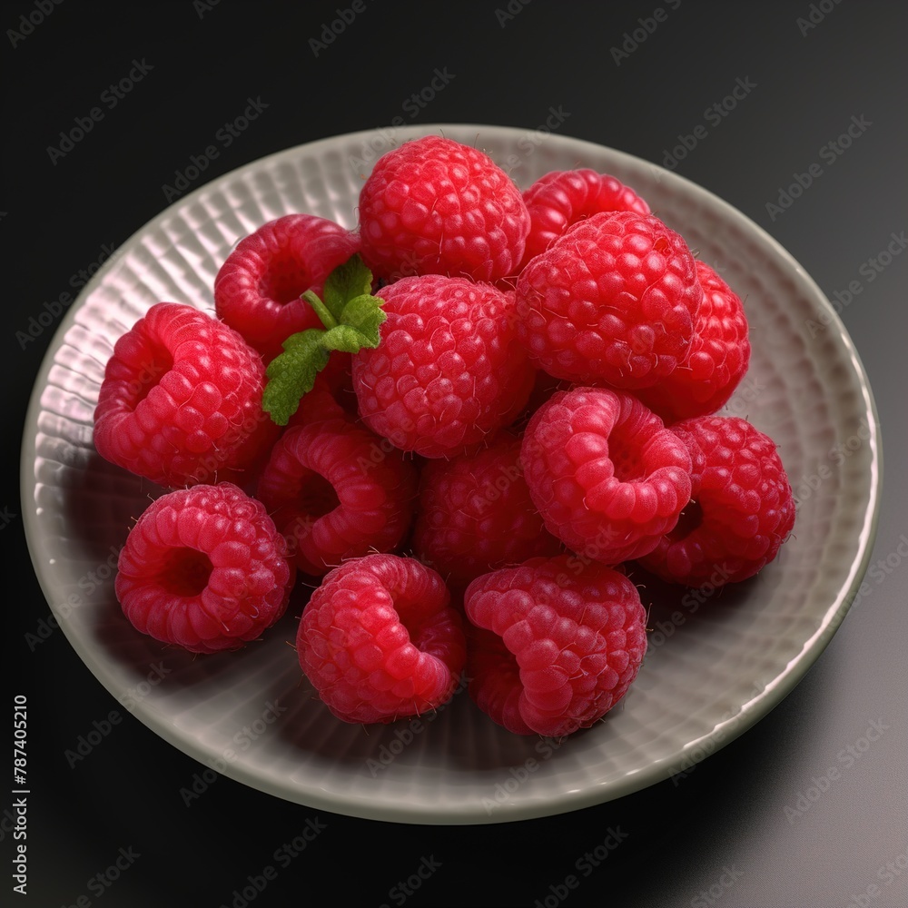 Close-up of ripe red raspberries in a gray plate. Close-up of ripe red raspberries in a gray plate.