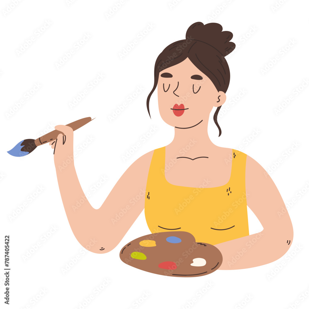 Artist girl with color palette and brush Artist girl with color palette and brush