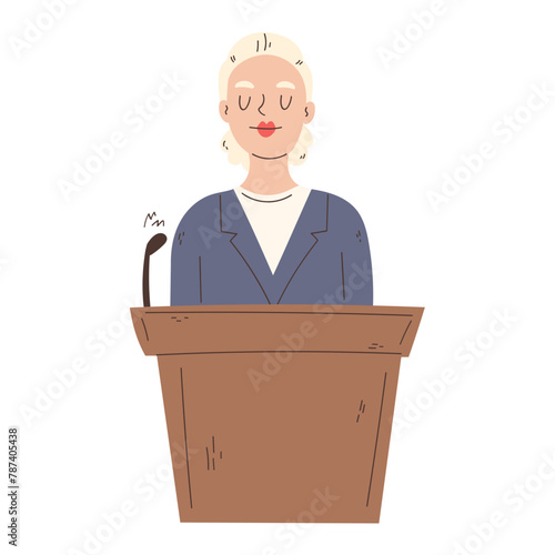 Politician Woman behind the podium with microphone