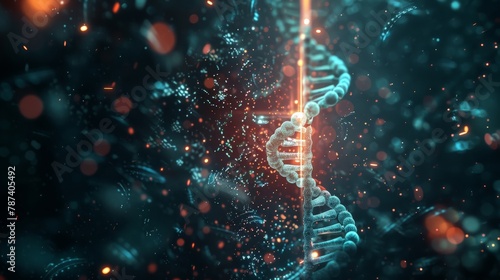 A glowing DNA strand acting as a digital key, unlocking a doorway into the human body's secrets. #787405492